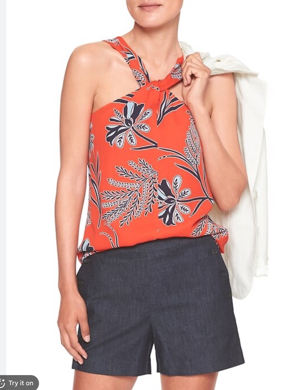 Banana Republic Factory orange navy white floral halter top, XS